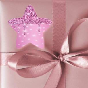 Elegant het rosa glitterdroppning stjärnformat klistermärke