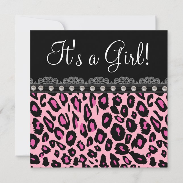 Elegant het rosa leopardbabyshower inbjudningar (Framsida)