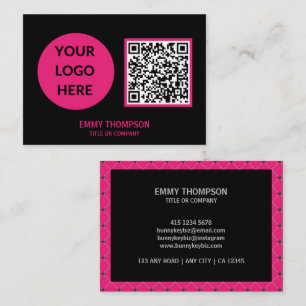 Elegant het rosa magenta svart QR-skanna Företag Visitkort