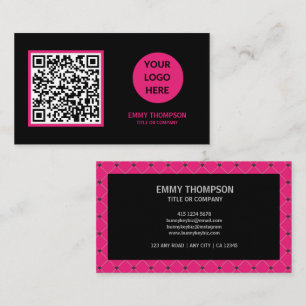 Elegant het rosa magenta svart QR-skanna Företag Visitkort