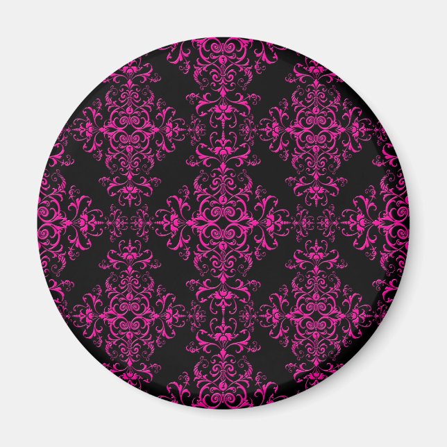 Elegant het rosa och svart damast i viktoriansk st magnet (Framsidan)
