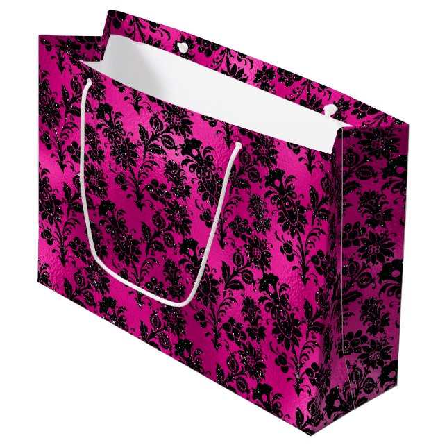 Elegant het rosa och svart glitter blommor mönster (Framsidan Vinklad)