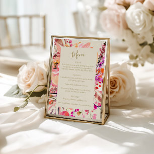 Elegant heta rosa akvarellblommig anpassad bröllop meny