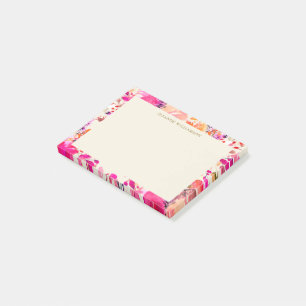 Elegant heta rosa blommig bröllopsduschgåva post-it block