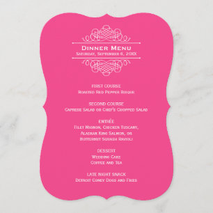 Elegant hett rosa bröllopsmonogram middag meny