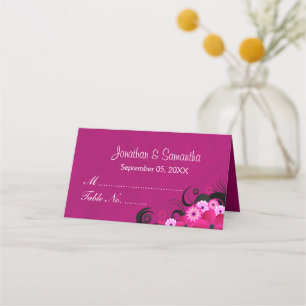 Elegant Hibiscus Blommigt Mörk Fuchsia Foldad Bord Placeringskort