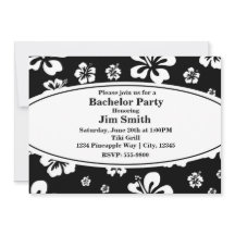 Elegant Hibiskus Blommig Svart & Vit Inbjudan