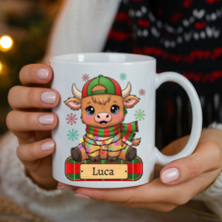 Elegant Highland Cow Personlig Namn jul Kaffemugg