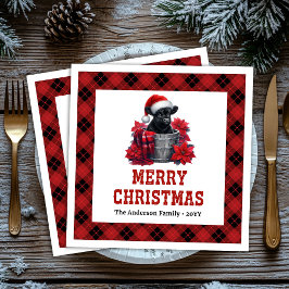Elegant highland cow red black plaid Xmas napkins Pappersservett