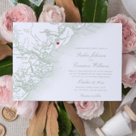 Elegant Hilton Head Island Karta Sage Grönt Bröllo Inbjudningar