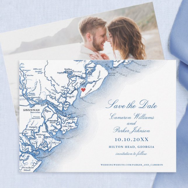 Elegant Hilton Head South Carolina Karta Bröllop Spara Datumet (Harbour Town Yacht Club Save the Date Hilton Head Island Wedding from Coastal Map Designs )