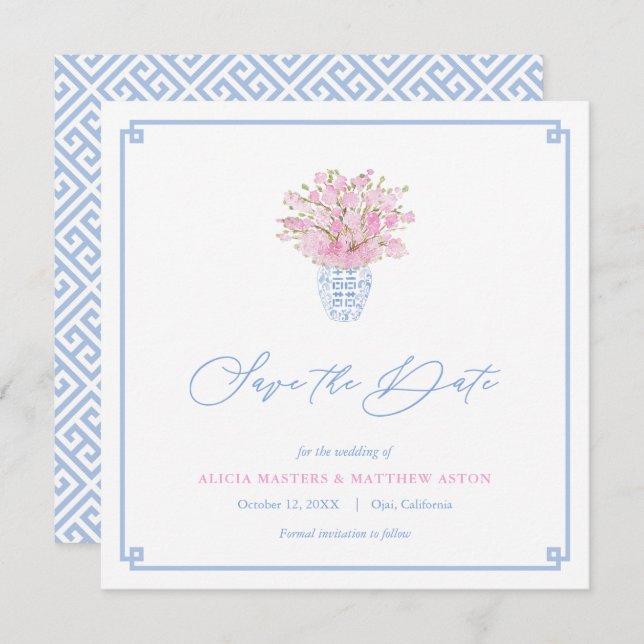 Elegant Himlar Blue Ballet Rosa Ginger Burk Bröllo Spara Datumet (Fram/baksida)