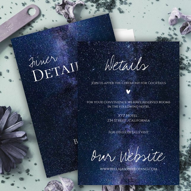 Elegant Himlar under Stars Bröllop Tilläggskort (Elegant Night Sky Under The Stars Wedding Details Enclosure Card)