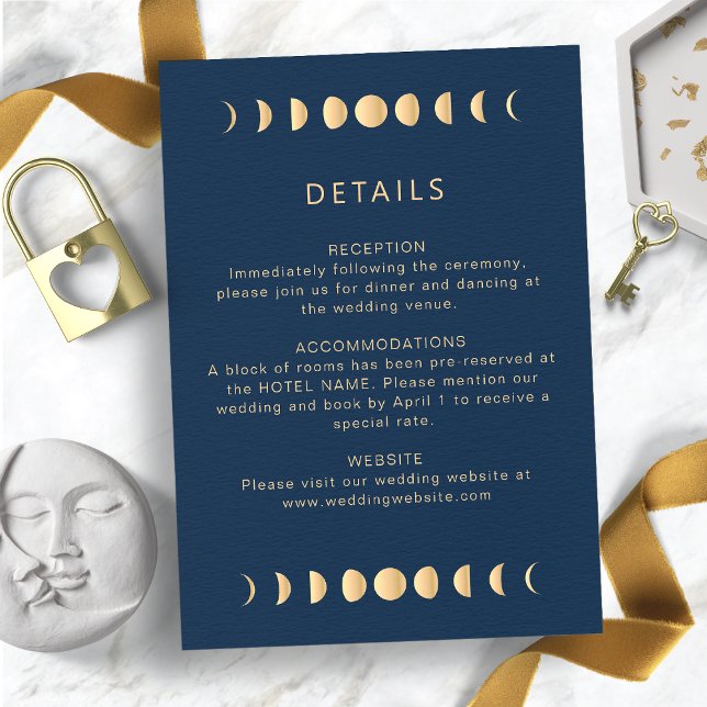 Elegant Himlavalv Tilläggskort (Elegant Navy and Gold Celestial Wedding Enclosure Card
)