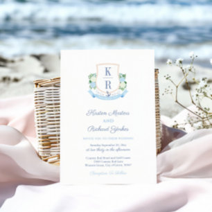 Elegant Himmel Blue Coastal Monogram Vapensköld Br Inbjudningar