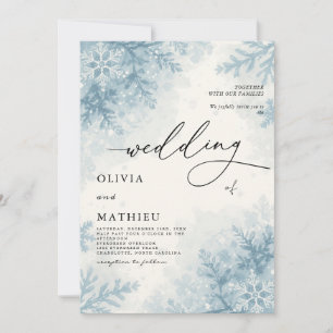 Elegant Himmel Blue Snowflake Winter Wedding Inbjudningar