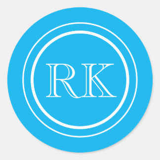 Elegant himmelsblå script professionell monogram runt klistermärke