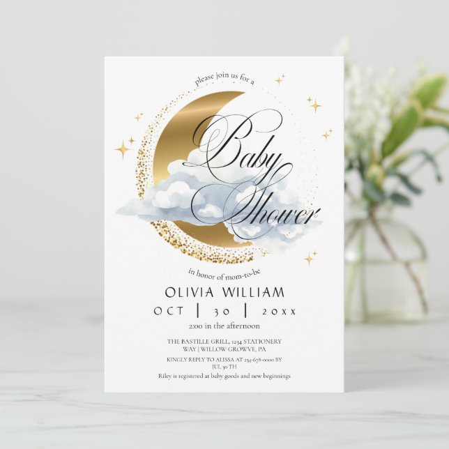 Elegant Himmelsk Neutral Skript Baby Shower  Inbjudningar (Stående Fram)