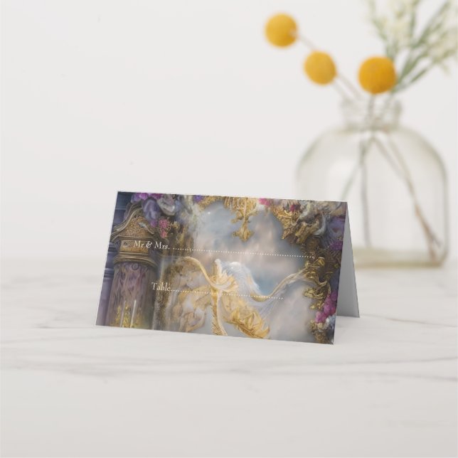 Elegant Himmelska Guld Grind, Guld Placeringskort (Framsida)