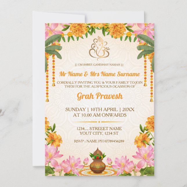 Elegant Hindu Griha Pravesh Ceremony Invitation Inbjudningar (Framsida)
