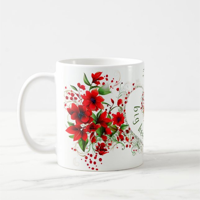 elegant hjärta monogram, eget namn, röda blommor kaffemugg (Vänster)