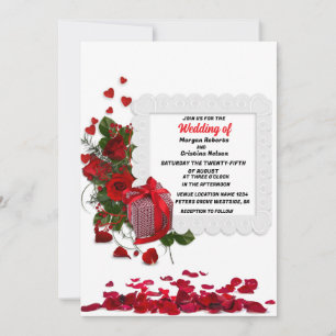 Elegant hjärta och Röd ros Romantic Blommigt Bröll Inbjudningar