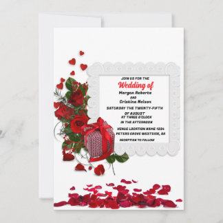 Elegant hjärta och Röd ros Romantic Blommigt Bröll Inbjudningar