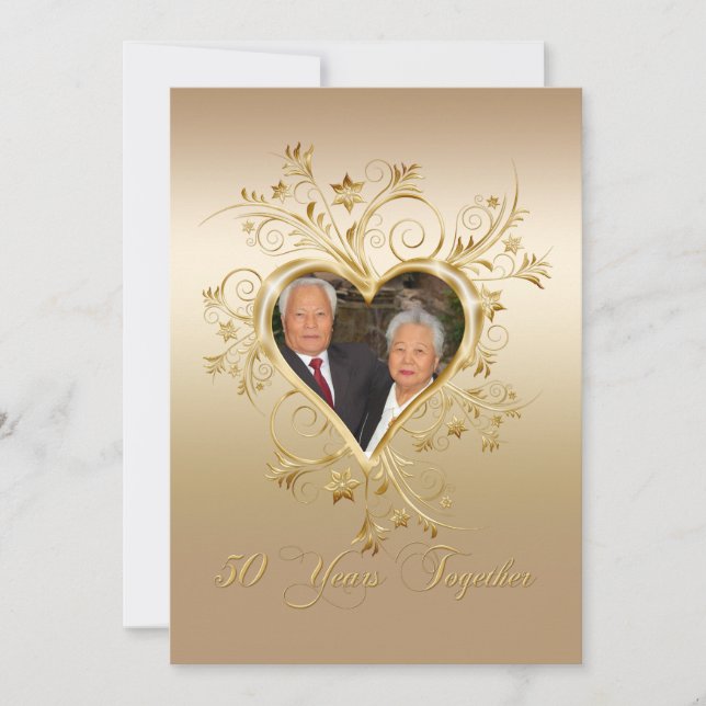 Elegant hjärta virvlar 50-års fotojubileum inbjudningar (Framsida)