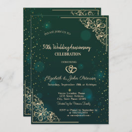 Elegant Hjärtan Ram Grön Bröllopsdag Inbjudningar