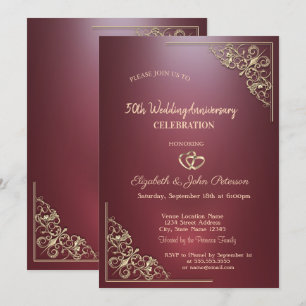 Elegant Hjärtan Ram Mörk Röd Bröllopsdag Jubileum Inbjudningar