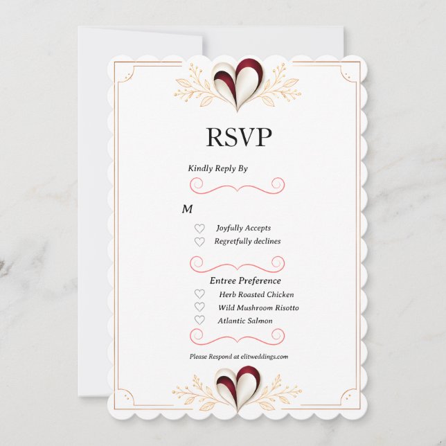 Elegant hjärtformad blommig bröllops-RSVP-kort (Framsida)
