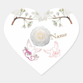 Elegant hjärtformad bröllopsdekal med duvor en hjärtformat klistermärke