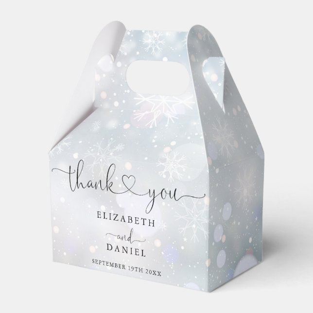 Elegant hjärtskrift Vinter Snöflingor Bröllop Presentaskar (Framsidan Sidan)