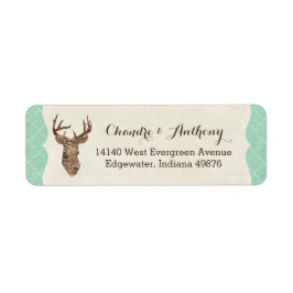 Elegant Hjort Antlers Rustic-Landsbyggsbröllop Returadress Etikett