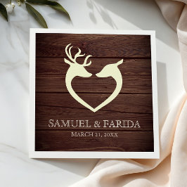 Elegant Hjort Heart Rustic Wood Bröllop Pappersservett