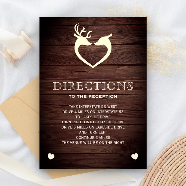 Elegant Hjort Heart Rustic Wood Directions Tilläggskort (Skapare uppladdad)