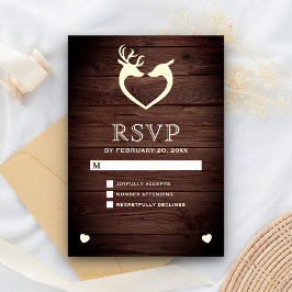Elegant hjort hjärta rustik trä RSVP OSA Kort