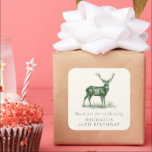 Elegant Hjort Hunting Grönt Birthday Tack Fyrkantigt Klistermärke<br><div class="desc">Elegant Hjort Hunting Grönt Birthday Tack Square Sticker</div>