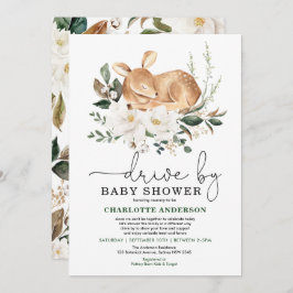 Elegant Hjort Ivory Blommigt Drive by Baby Shower Inbjudningar