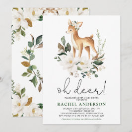 Elegant Hjort Ivory Blommigt Greenery Baby Shower Inbjudningar