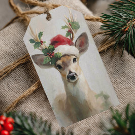 Elegant hjort med jultomtehatt jul presentetikett