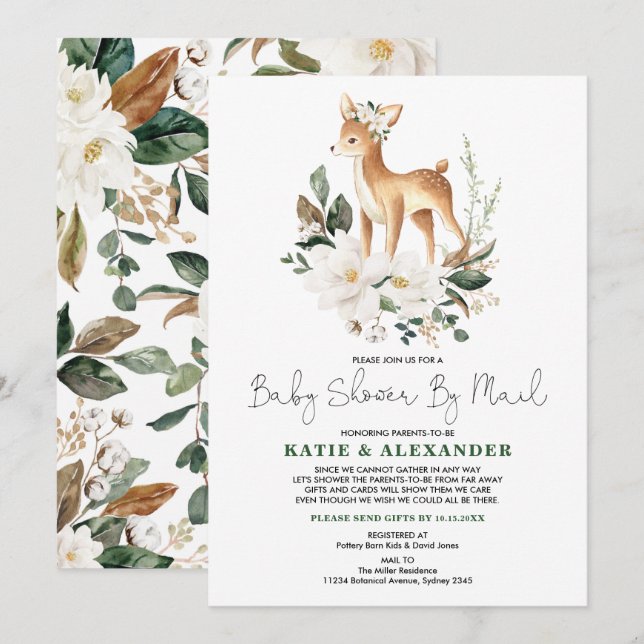 Elegant Hjort Woodland Fawn Baby Shower by Mail Inbjudningar (Fram/baksida)