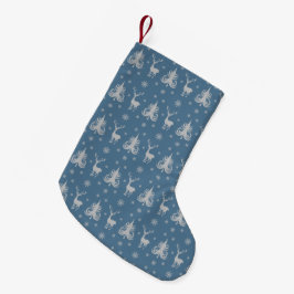 Elegant hjortmönster Blå Liten Julstrumpa