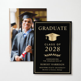 Elegant högskolefoto svart guld examen meddelande