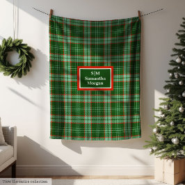 Elegant Holiday Blanket Red Green Monogram Touch Fleecefilt