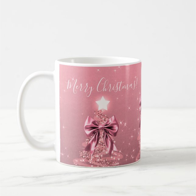 Elegant Holiday Blush Pink Christmas Trees Bows Kaffemugg (Vänster)