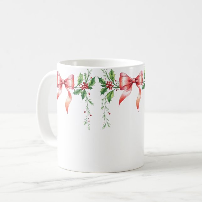 Elegant Holiday Bow with Holly Leaves Design Kaffemugg (Framsida vänster)