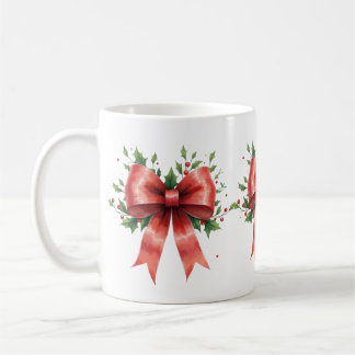 Elegant Holiday Bow with Holly Leaves Design Kaffemugg