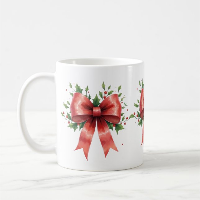 Elegant Holiday Bow with Holly Leaves Design Kaffemugg (Vänster)