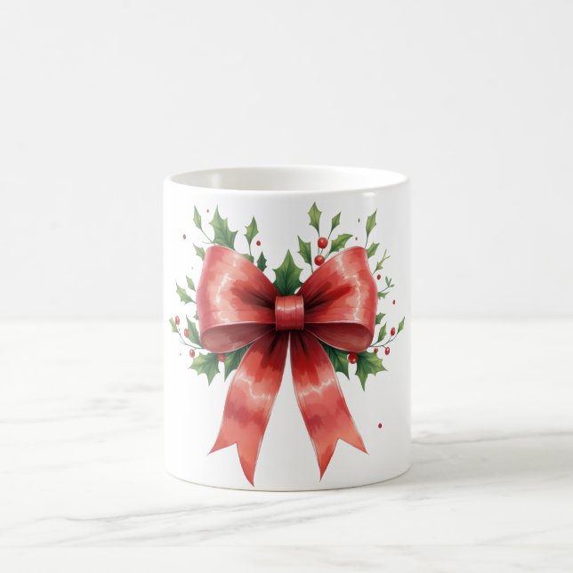 Elegant Holiday Bow with Holly Leaves Design Kaffemugg (Center)